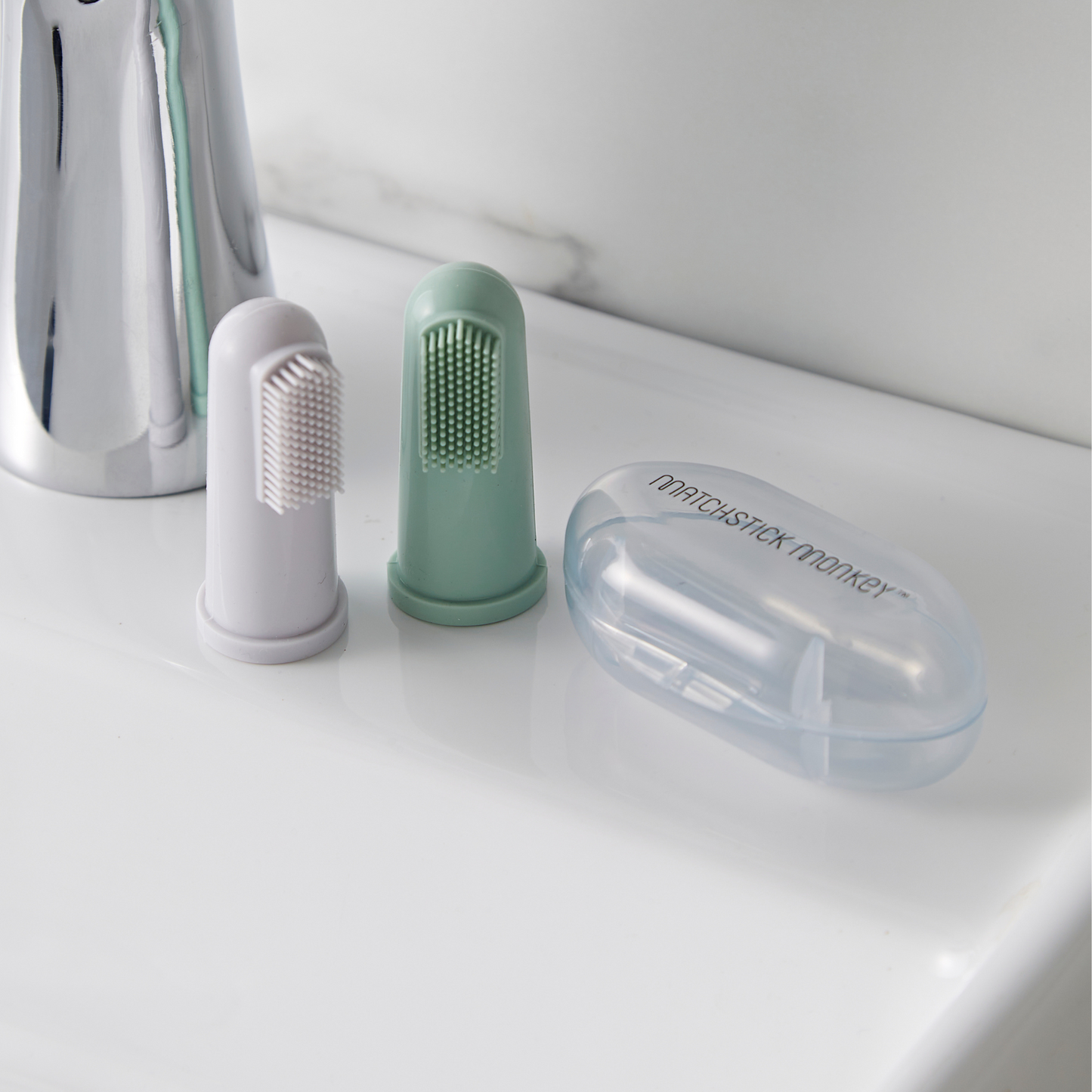 Fingratannburstar 2 stk - mintugrænn & grár - NÝTT