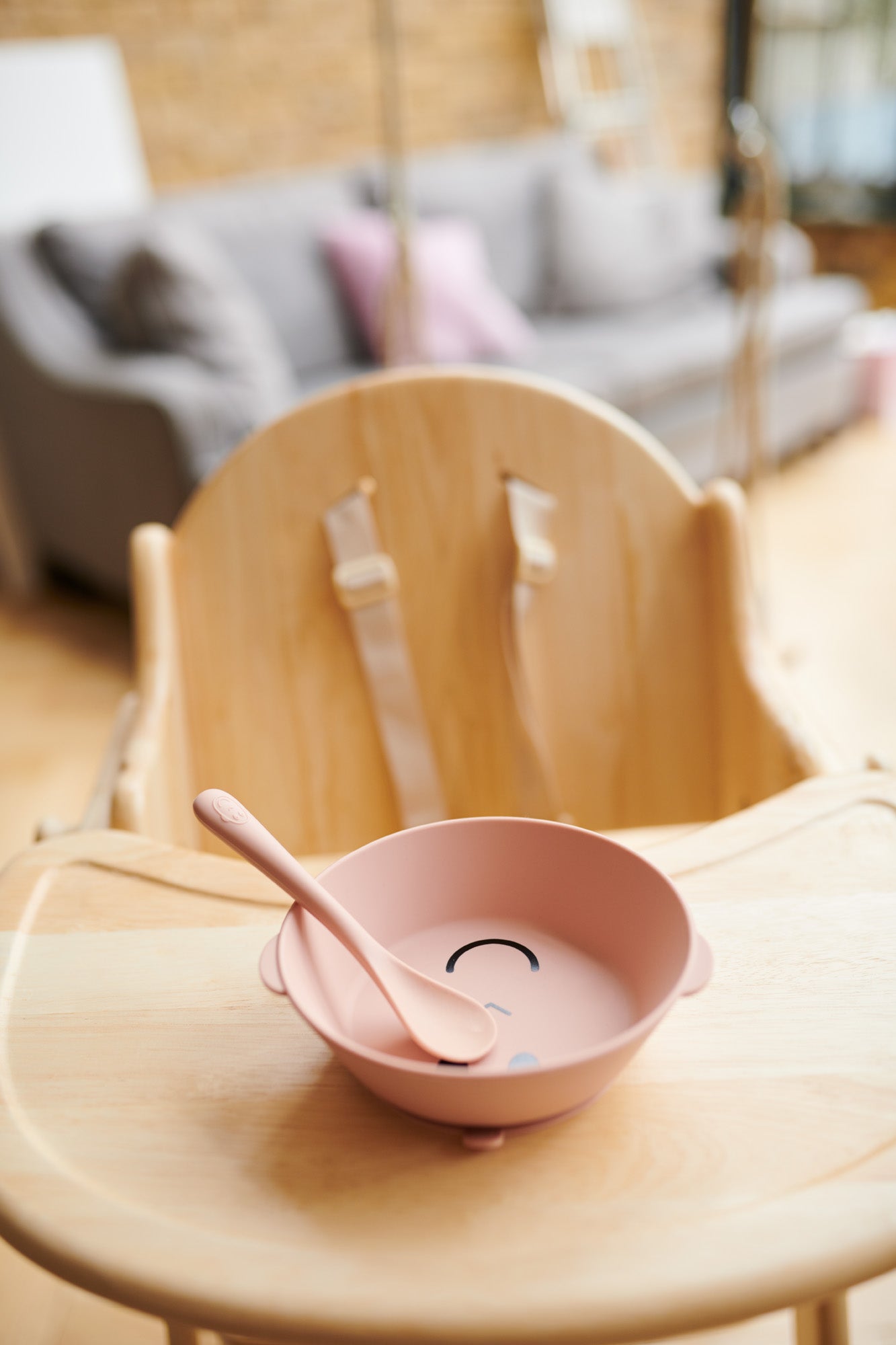 Matarsett með sogskál - ljósbleikt (dusty pink)